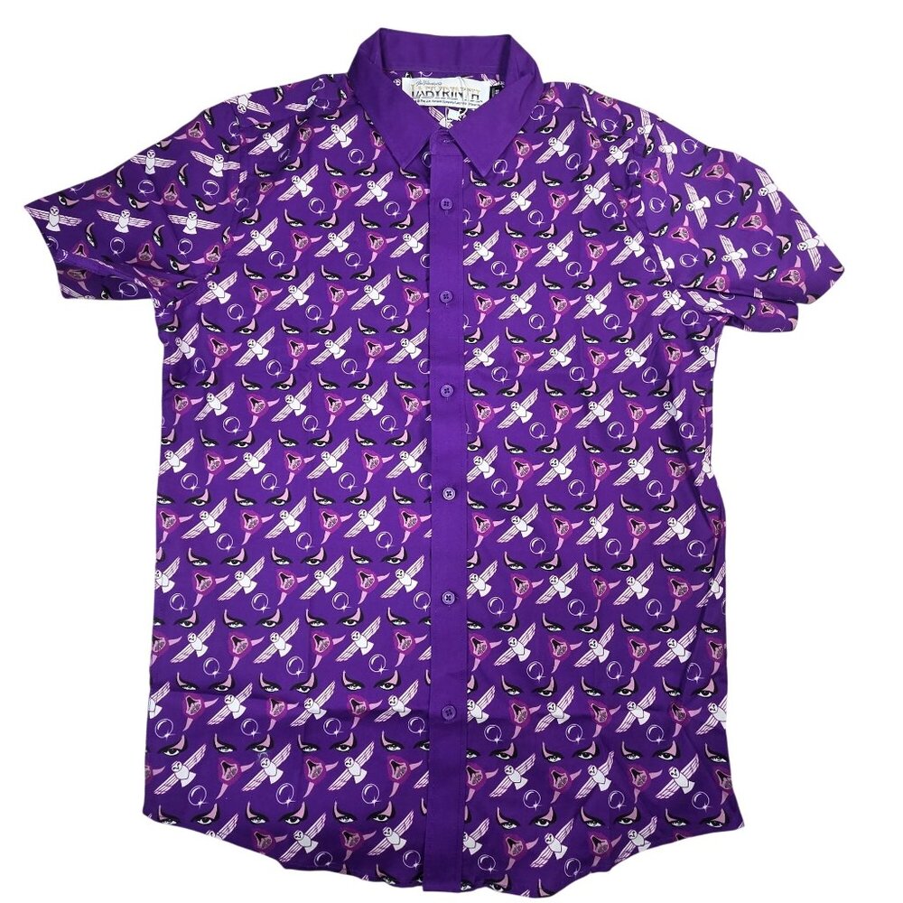 Jim Hensons Labyrinth Purple Short Sleeve Button-Up Shirt Mens Medium - Picture 2 of 8